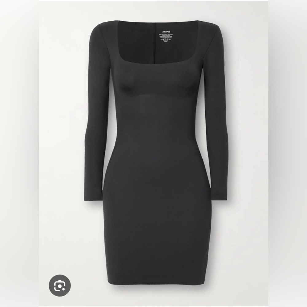 NWT Skims BODY Long-Sleeve Scoop-Neck Mini Dress in Onyx Size Medium